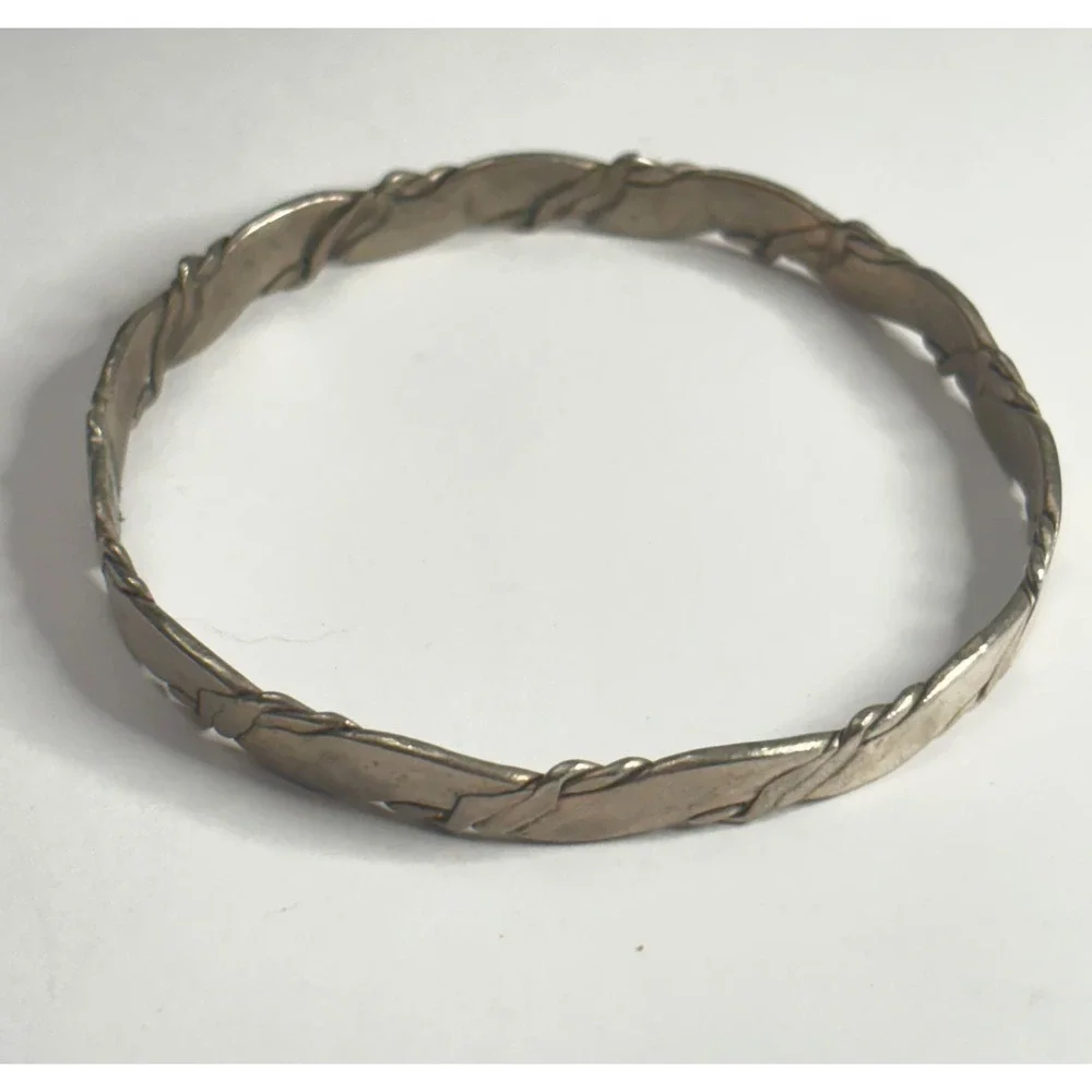 Vintage Sterling Silver Braided Bangle Bracelet Twisted Stackable Slip On 8in